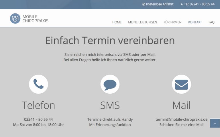 WordPress Agentur Köln - Projekt mobile-chiropraxis.de
